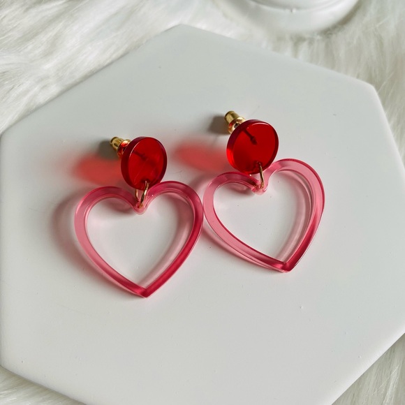 SWEETHEART drop earrings pink 925 silver needle New - Picture 2 of 3